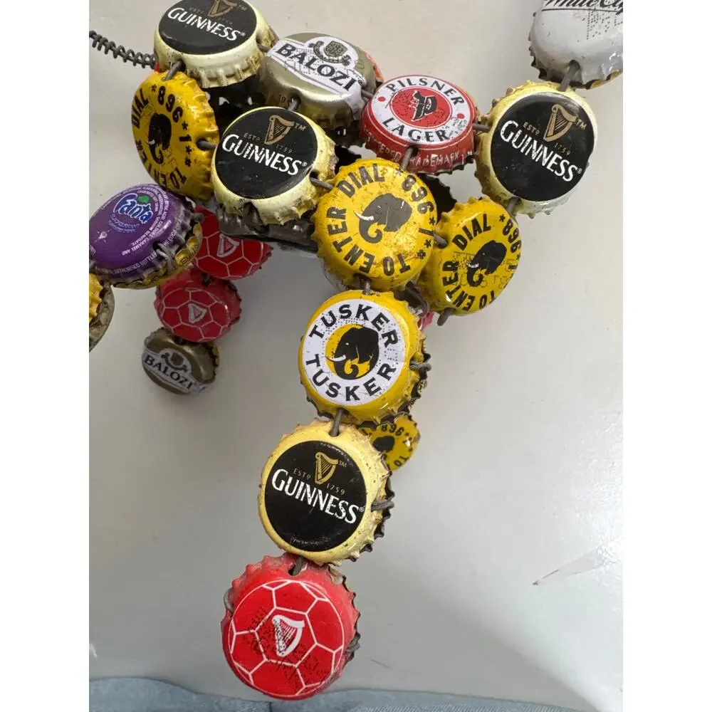 Folk Art Giraffe Upcycled Bottle Caps Handmade Decor Man Cave Recycled Unique